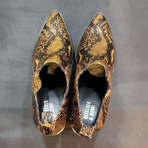 BLEECKER & BOND SNAKE PRINT CHUNKY HEEL SLIP-ON POINTED TOE BOOTIE - Picture 5 of 15